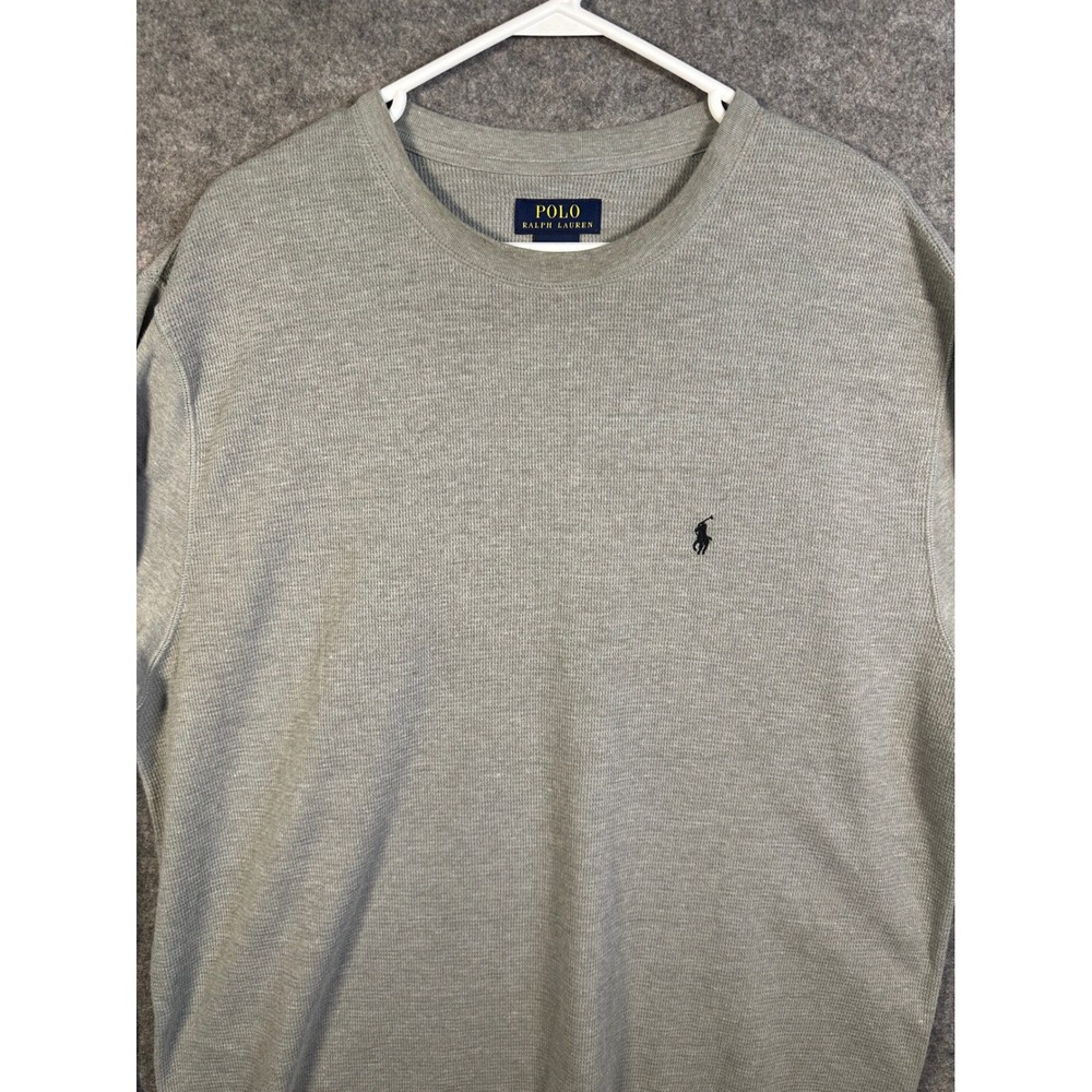 Polo Ralph Lauren Mens 2XL‎ Gray Waffle Knit Thermal Long Sleeve Crewneck Shirt